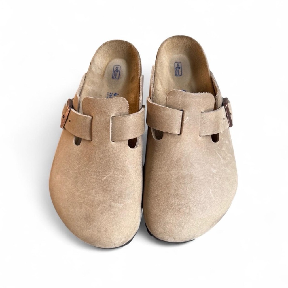 Men’s Nubuck Taupe Birkenstock Soft Footbed Clogs - Picture 3 of 4